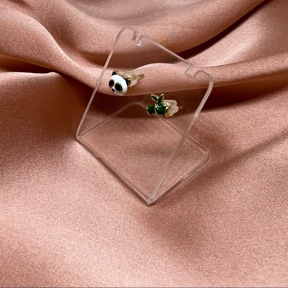 Nwt Panda Bamboo Gold Toned Post Mini Earring